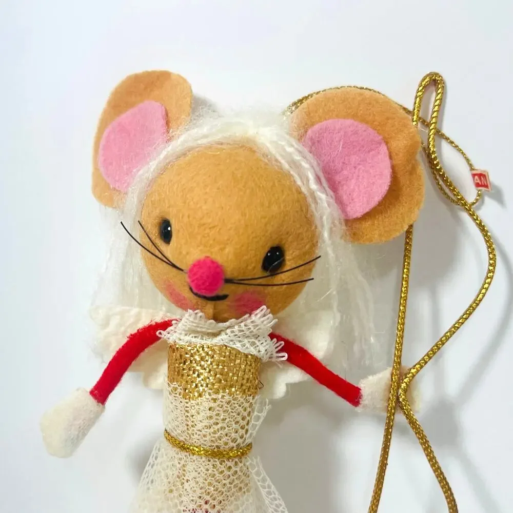 Handmade Vtg 50s Christmas Ornament Felt Pixie Mouse Japan MCM Mid-Century